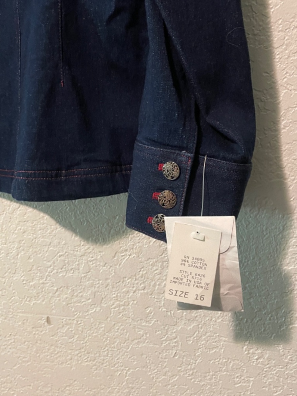 NWT Vintage Norm Thompson Military Style Denim Button Up Jacket SZ 16 - Picture 5 of 6